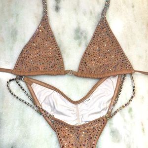 Sweet Revenge Swarovski AB Crystal bikini size Small Top Small Bottom. Nude